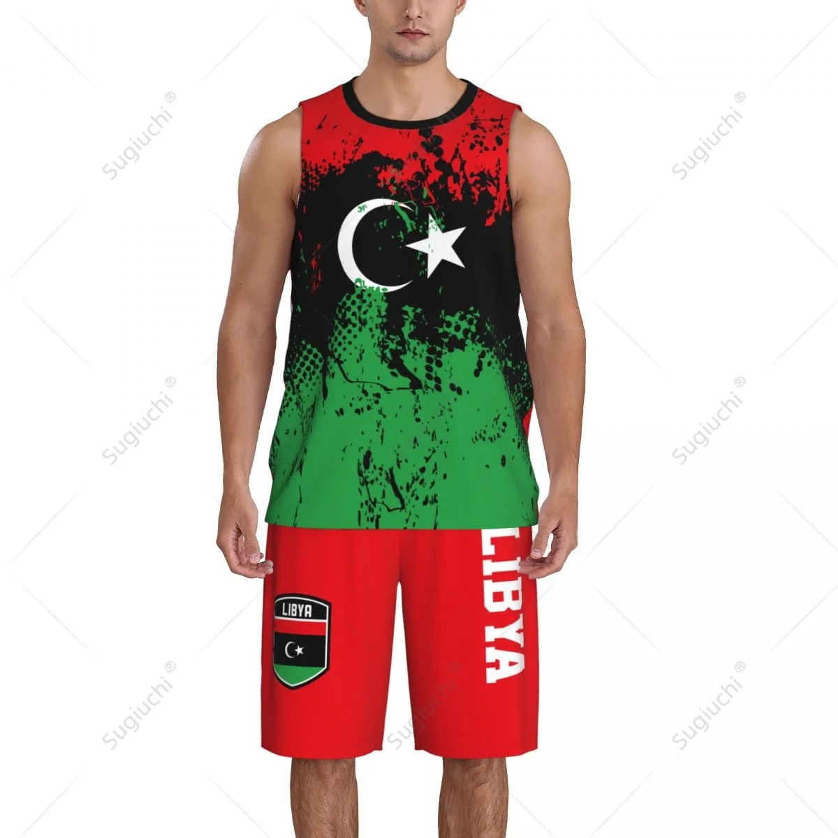 Team-up Libya Flag Grain Men Basketball Jersey Set Shirt & Pants Sleeveless Custom Name Nunber Exclusive