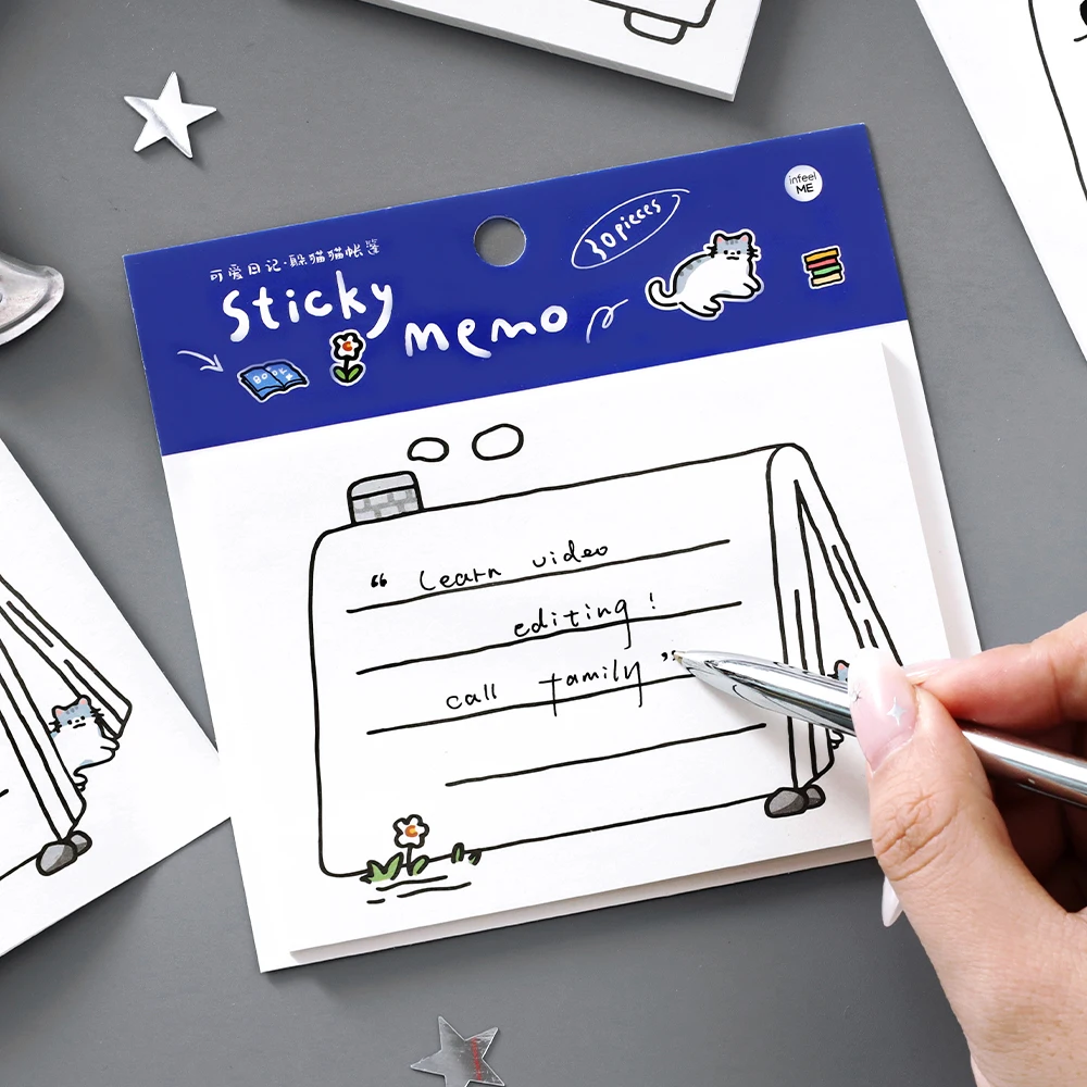 30 pçs kawaii notas pegajosas conjunto pão torrada café projetos n-time almofadas de memorando estudante escola material de escritório bonito presentes de papelaria