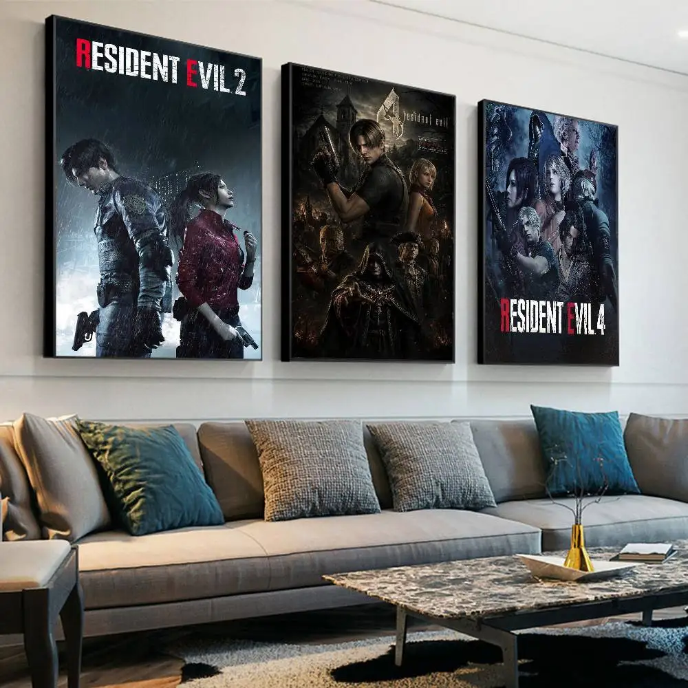 R-Resident Evil Game Self-adhesive Art Poster Fancy Wall Sticker For Living Room Bar Decoration Vintage Decorative Painting