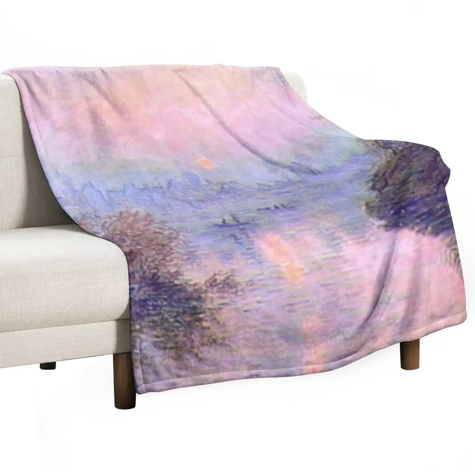 Sunset on the Seine at Lavacourt | Claude Monet's Roseate Sunset Throw Blanket Hairys Summer Blankets