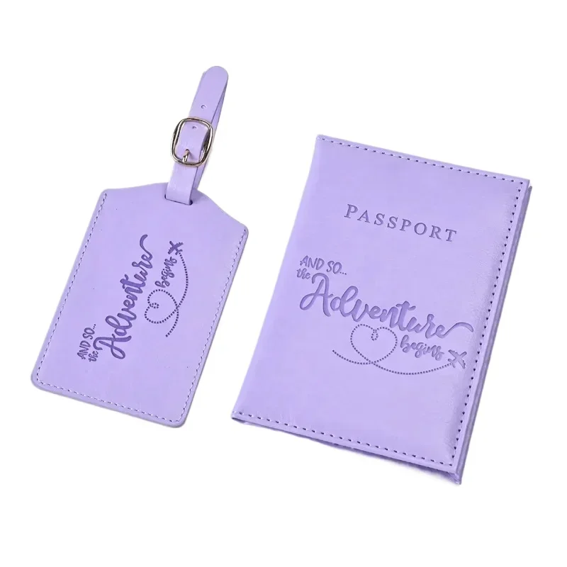 2pcs/set Colorful Fashion PU Leather Letter Map Print Passport Holder Flight Ticket Clip Luggage Tag ID Card Holder Credit Cover