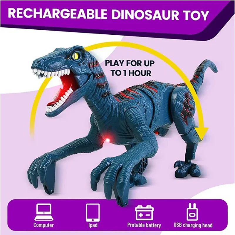 2.4Ghz RC Dinosaur Simulation RC Velociraptor Intelligent Remote Control Dinosauria Toy With LED Light Roaring Gift for Child