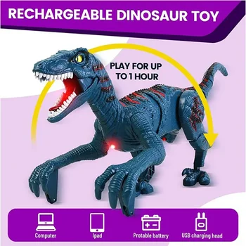 2.4Ghz RC Dinosaur Simulation RC Velociraptor Intelligent Remote Control Dinosauria Toy with LED Light Roaring Gift for Kid