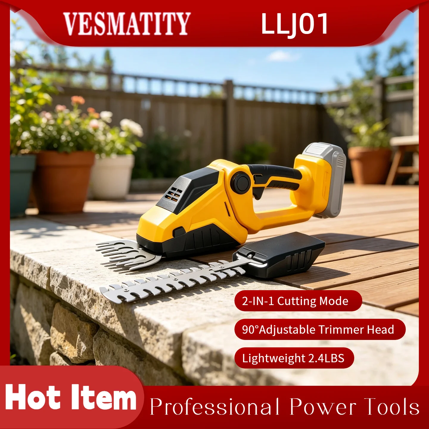 Vesmatity 2‑In‑1 Cordless Hedge Trimmer Brushless Motor Handheld Grass Shear 90° Head For Garden Bush Pruning for DeWALT Battery