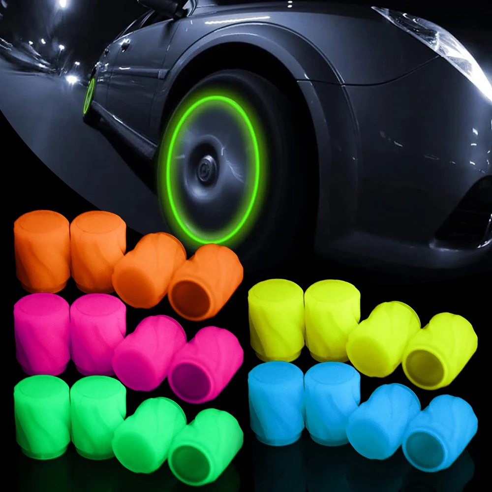 16pcs New Luminous Glow-in-the-dark Car Tyre Valve Cover Universal Fluorescent Car Tire Valve Caps Creative Night Glowing Decor