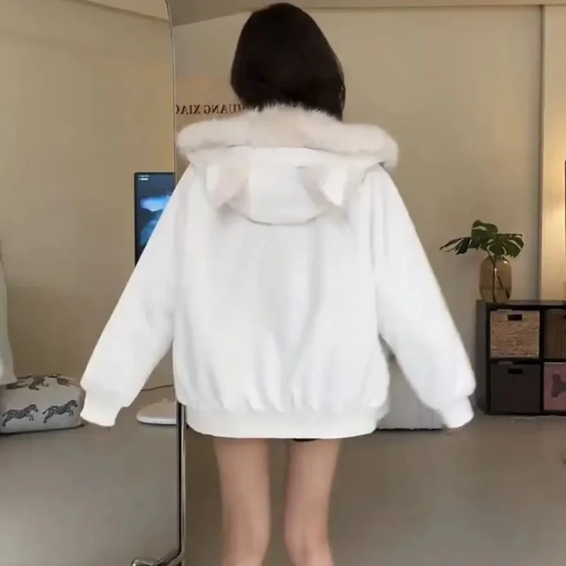 Płaszcz z grubym futrem damski American Gyaru Acubi Ropa Mujer Streetwear Punk Gothic Vintage Chaquetas Fleece Coat