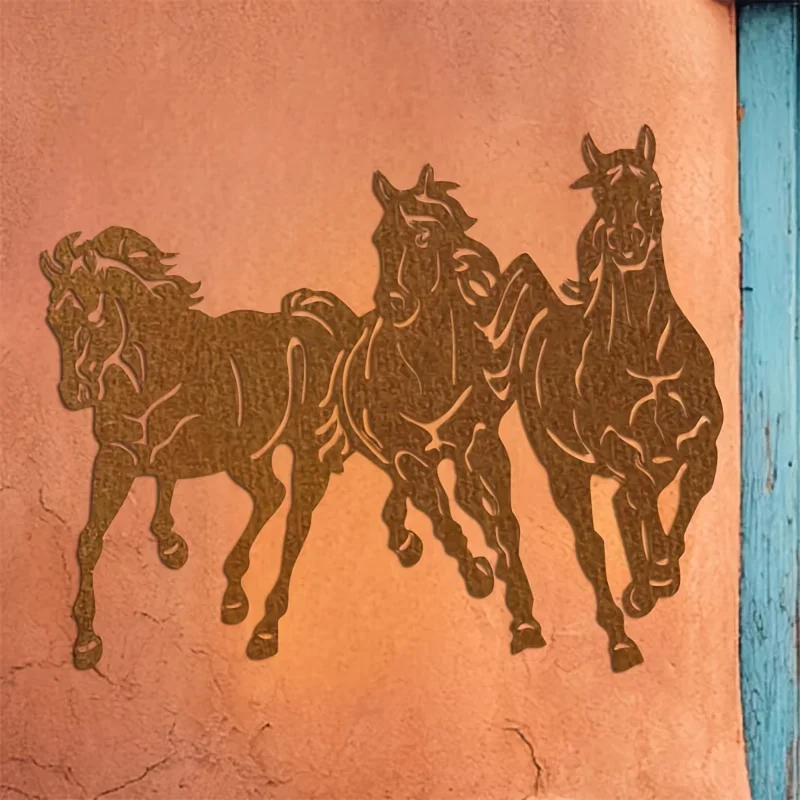1pc Galloping Horse Metal Wall Decoration - Three Galloping Sculptures,Rustic Farmhouse Decoration, Suitable for Living Rooms