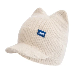 New Women Candy Colors Winter Hat Fashion Faux Fur Knitted Hat Soft Cat Ear Beanie Hats Female Streetwear Cap