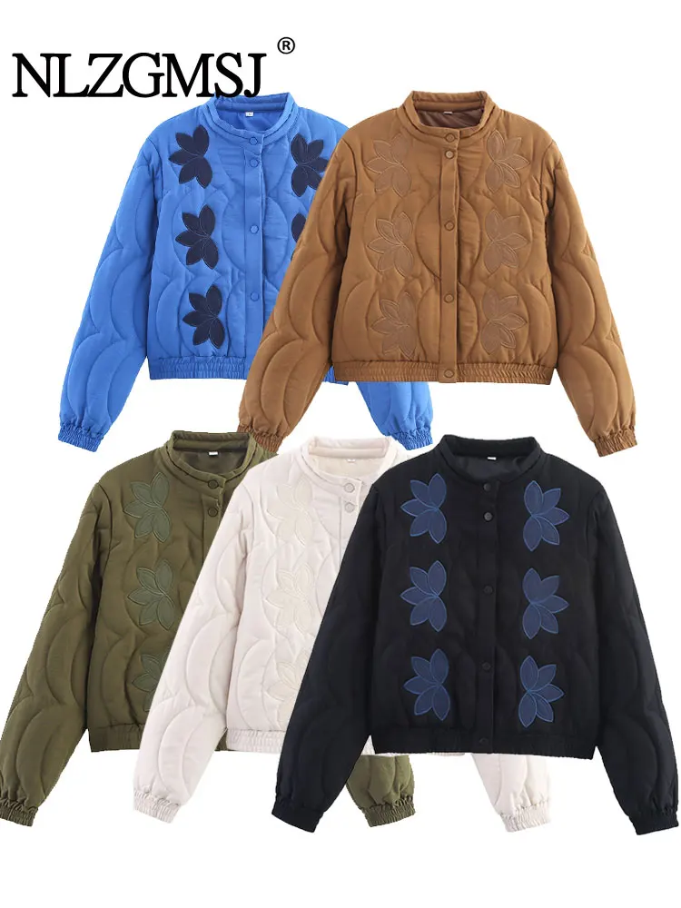 NLZGMSJ 2025 Autumn And Winter Embroidered Cotton Coat Jacket Street Wear Casual  Women Cropped Parka Street Outerwear