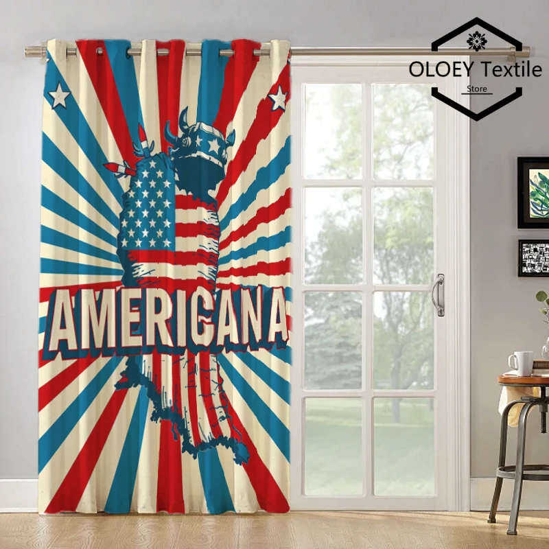 

American Playful Celebration Pattern Curtains Digital Print - Living Room Happy Decor Blackout Thermal Drapes Bright Colors