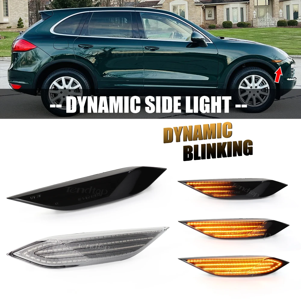 

2pcs LED Dynamic Amber Turn Signal Light Side Fender Marker Lamp For Porsche Cayenne 958 92A Gen 2010 2011 2012 2013 2014