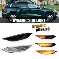 2pcs LED Dynamic Amber Turn Signal Side Fender Marker Lights Lamp For Porsche Cayenne 958 92A Gen 2010 2011 2012 2013 2014