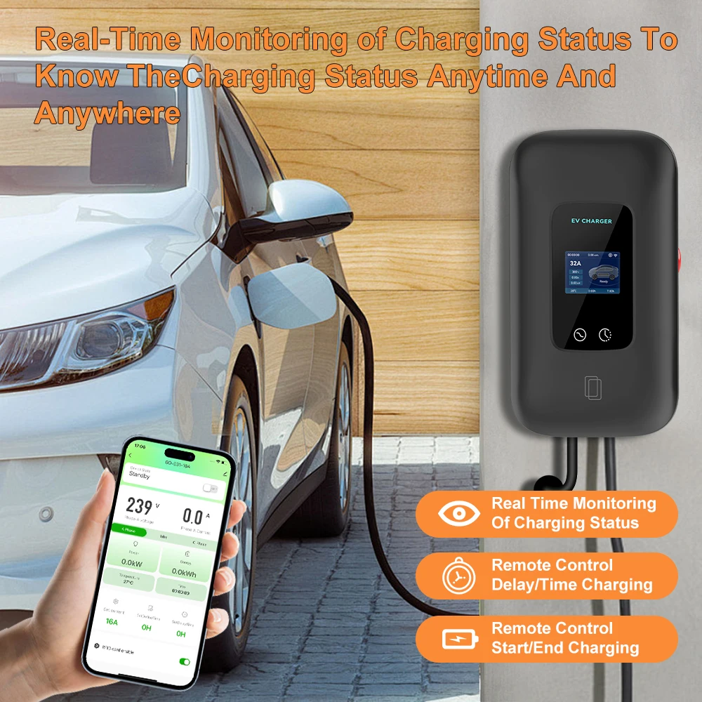 محطة شاحن EV GB/T20234 32A 7.6KW 22KW EVSE Wallbox شحن GBT 16A 11KW APP التحكم لسيارة مركبة كهربية