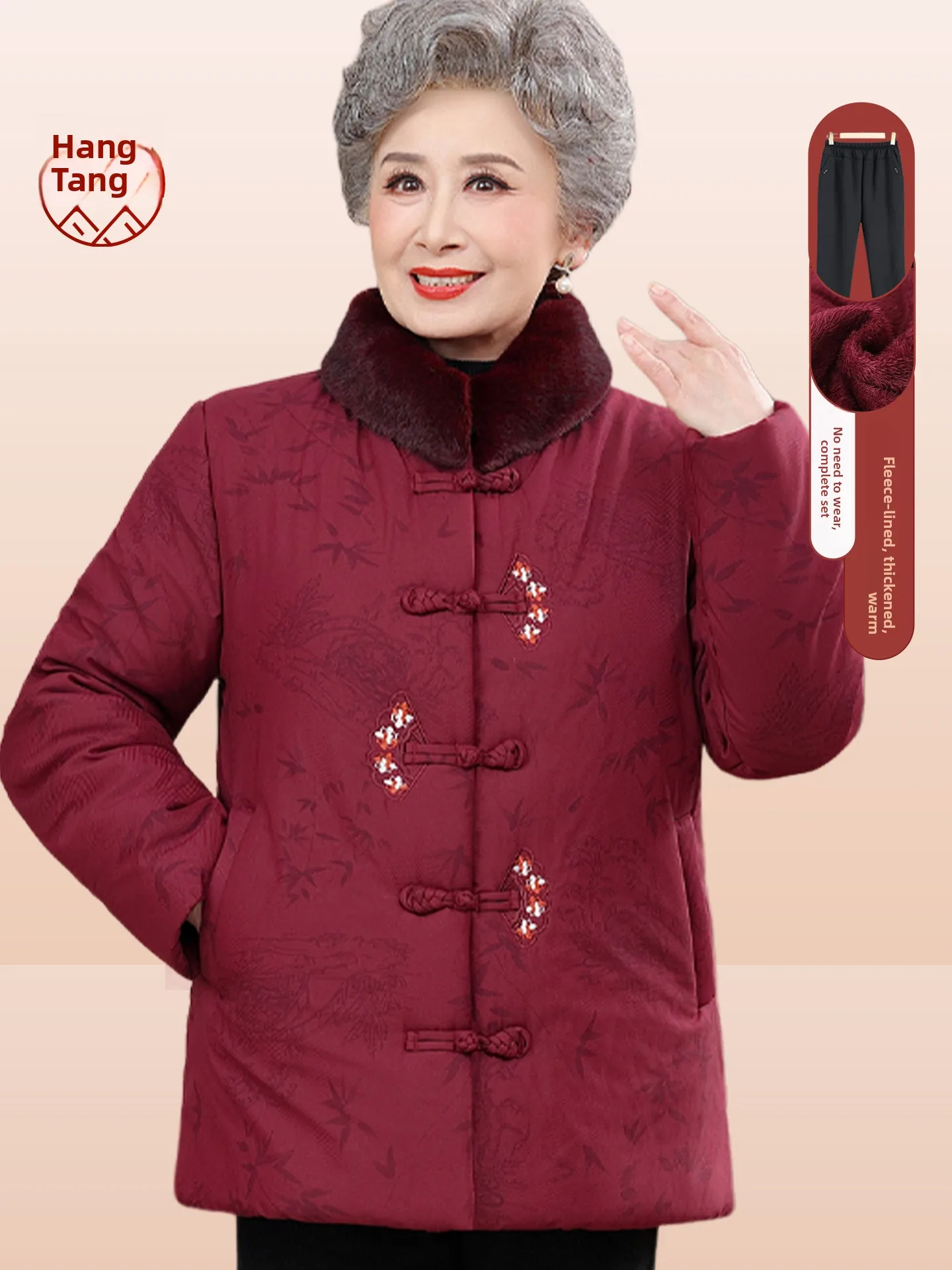 

Хлопковая куртка с воротником из искусственного меха и пуговицами для женщин среднего возраста, теплая и модная одежда для мам...