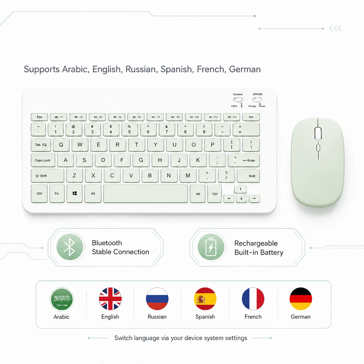 Suitable for MacBook iPad iPhone Android Devices Wireless Bluetooth Keyboard Mouse Combo Ultra Slim Rechargeable
