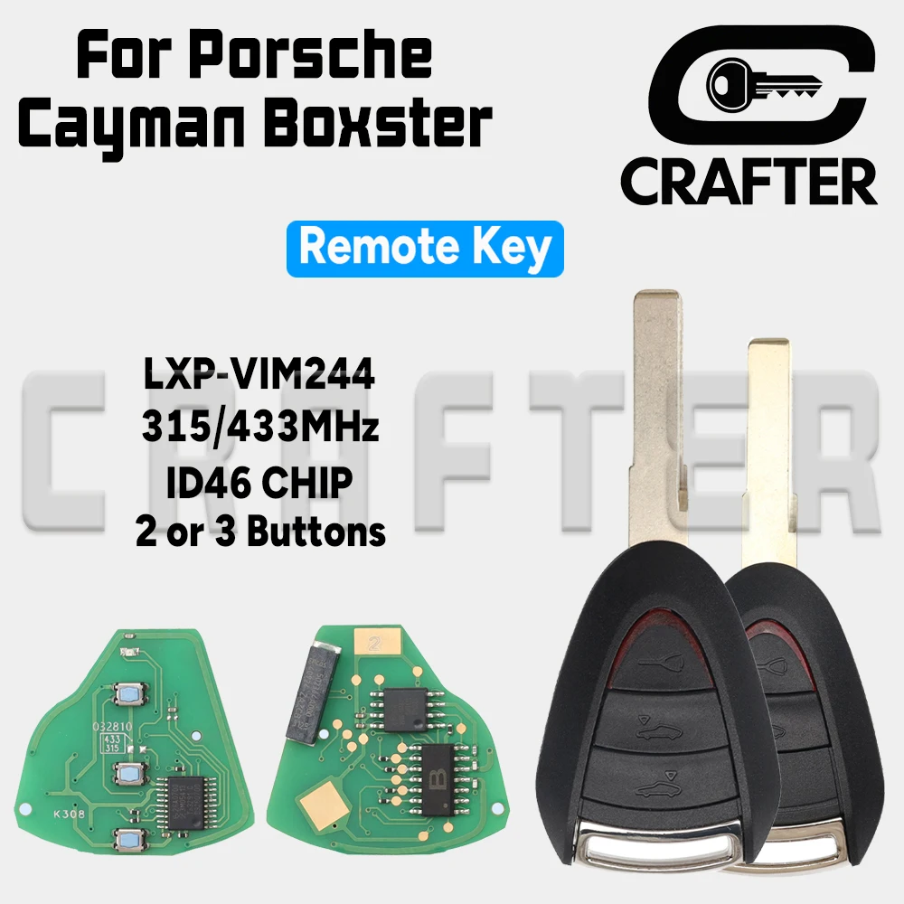 

Key Crafters LXP-VIM244 ID 46 CHIP 315/433MHz Remote Car Key For Porsche Cayman Boxster Turbo 911 987 996 997 Carrera Targa