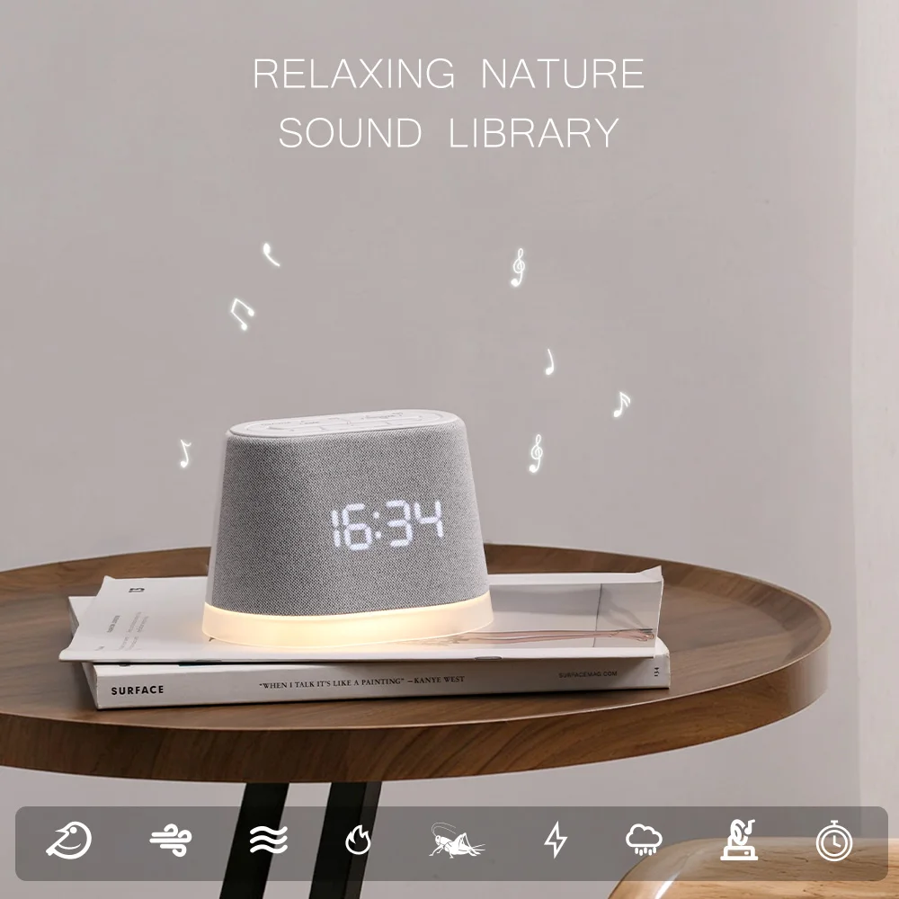 WILIT Bedhead Alarm Clock White Noise Time Display Adjustable Volume Brightness Night Light Atmosphere Light Gift view 2