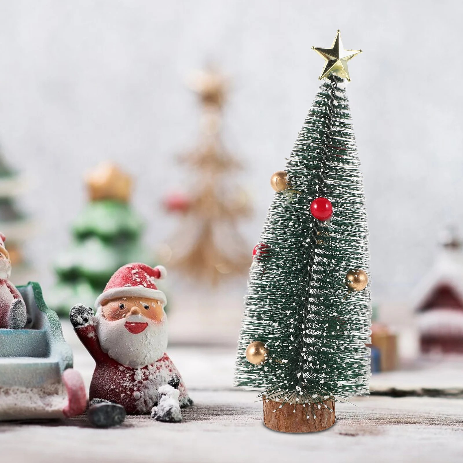 

Mini Christmas Pine Tree Decoration 20cm H crafted Holiday nament Safe Plastic Classic Xmas Tabletop Display Bottle Brush Sisal