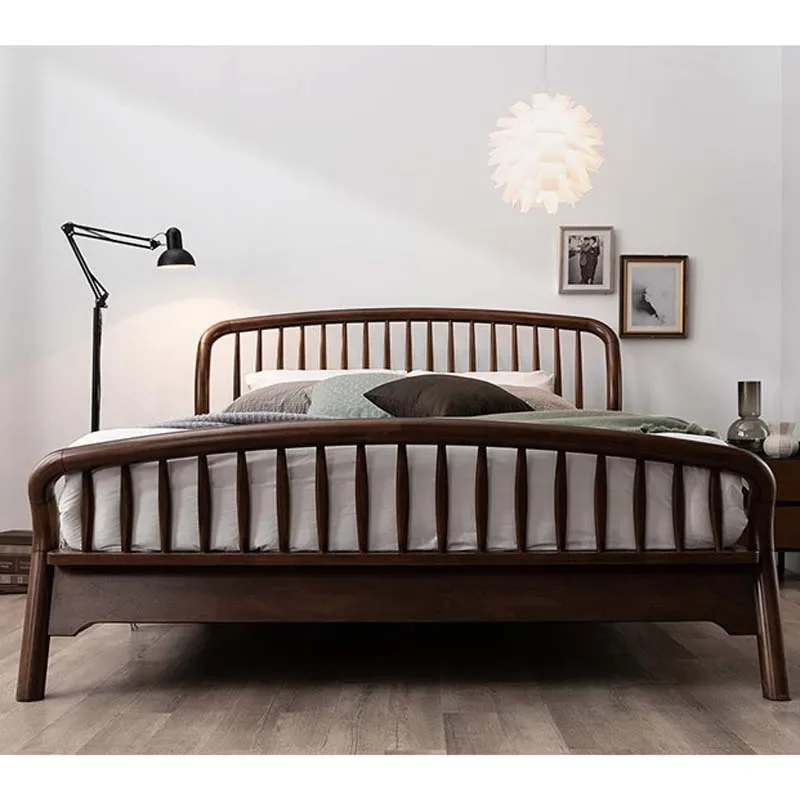 North American black walnut solid wood bed main bed marriage bed Nordic modern simple new Chinese log furniture