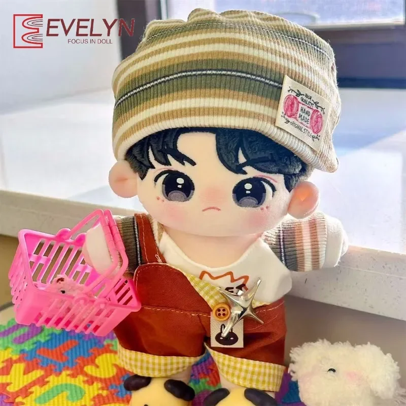 Evelyn New 20cm Cotton Doll Clothing Casual Set with Overalls and Fluffy Doll Dress-Up Outfits