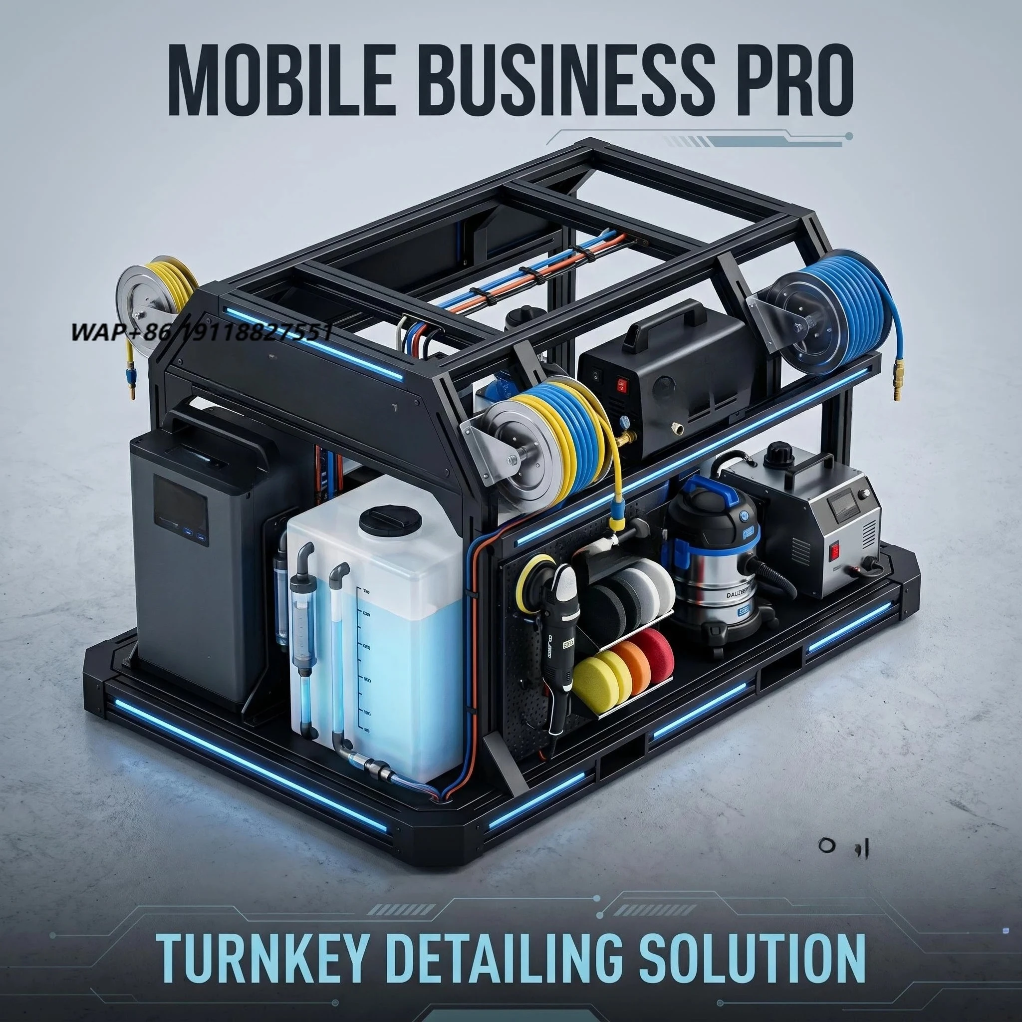 Mobile Auto Spa Startup Package PB-Pro-007 Starter | Car Detailing Van Equipment 1.8kW + LiFePO4 + Steam + Polisher Set