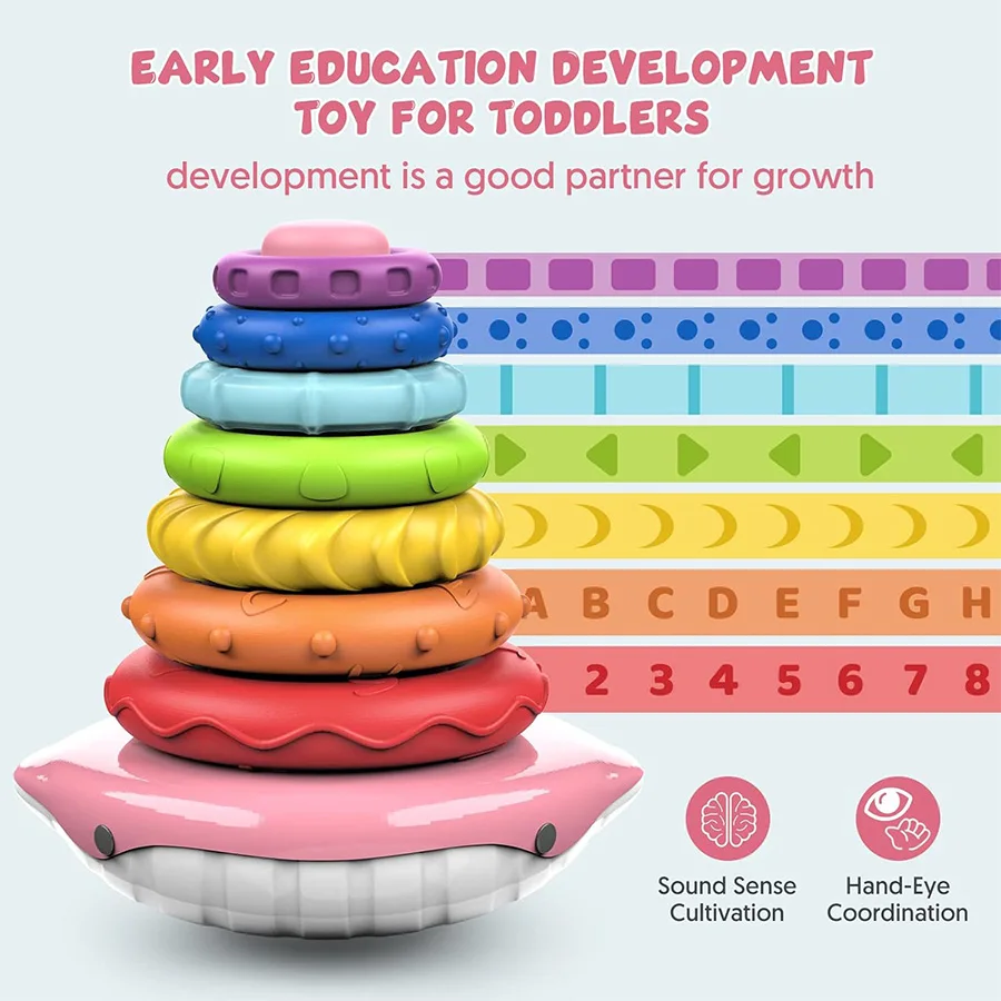 Montessori Regenbogen Wal Glocke Bad Baby Spielzeug, Frühes Lernen Stapeln Roly-Poly Schwimmende Spielzeuge, Geburtstag Weihnachtsgeschenk für Kinder