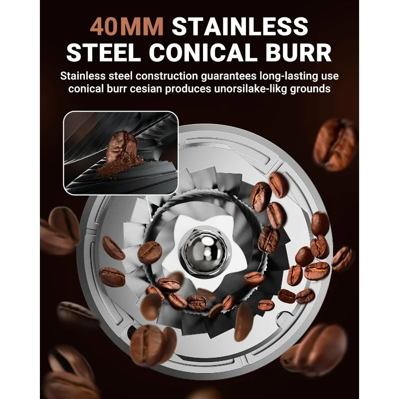 Coffee Grinder, Burr Coffee Bean Grinder For Home Use With 48 Precise Grind Settings, Detachable Funnel Stand
