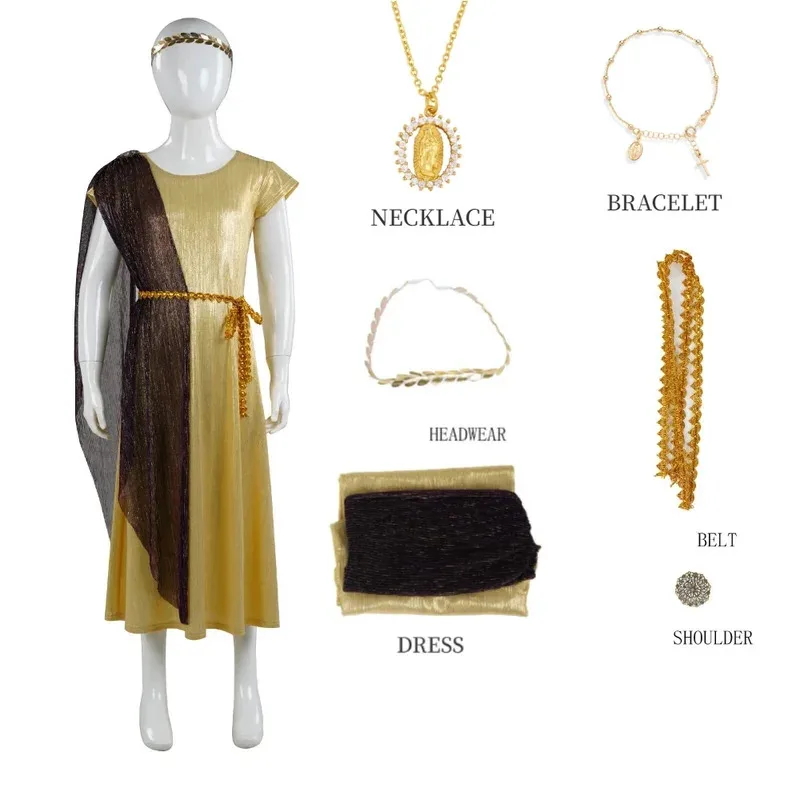

Medieval Retro Greek Mythological Goddess Cosplay Costume Dress Full Set Kids Girls Halloween Carnival Party Clothes Role Play