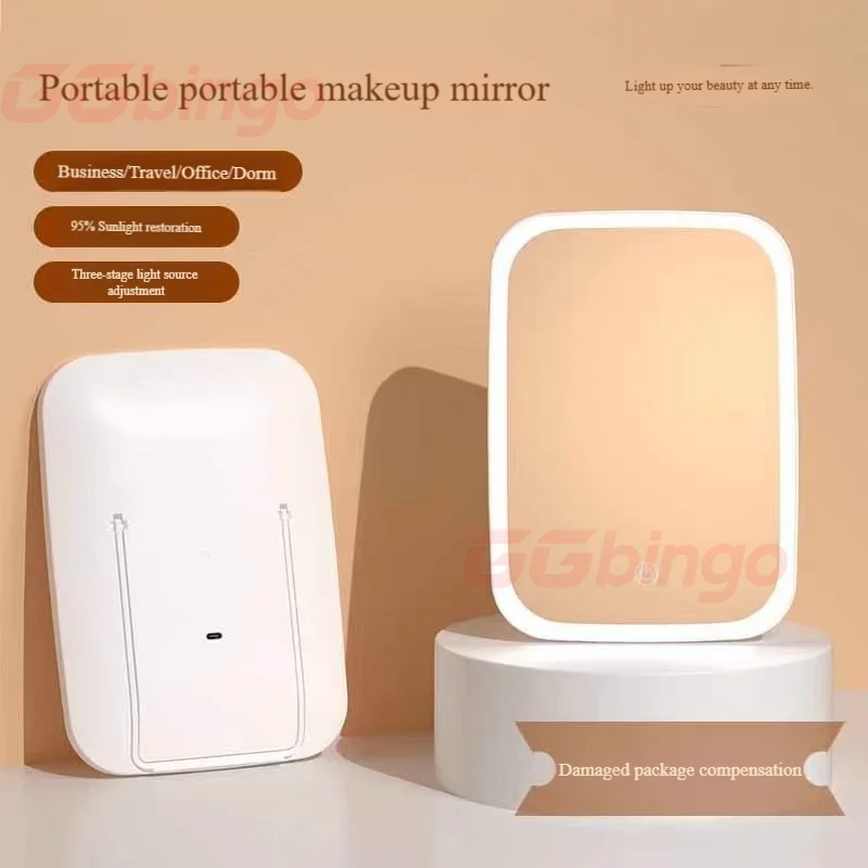 LED Dimmable Makeup Mirror 3 Colors Light Modes Adjust Brightness USB Charing Fold Mirror Tabletop Vanity Mirror for Travel Home