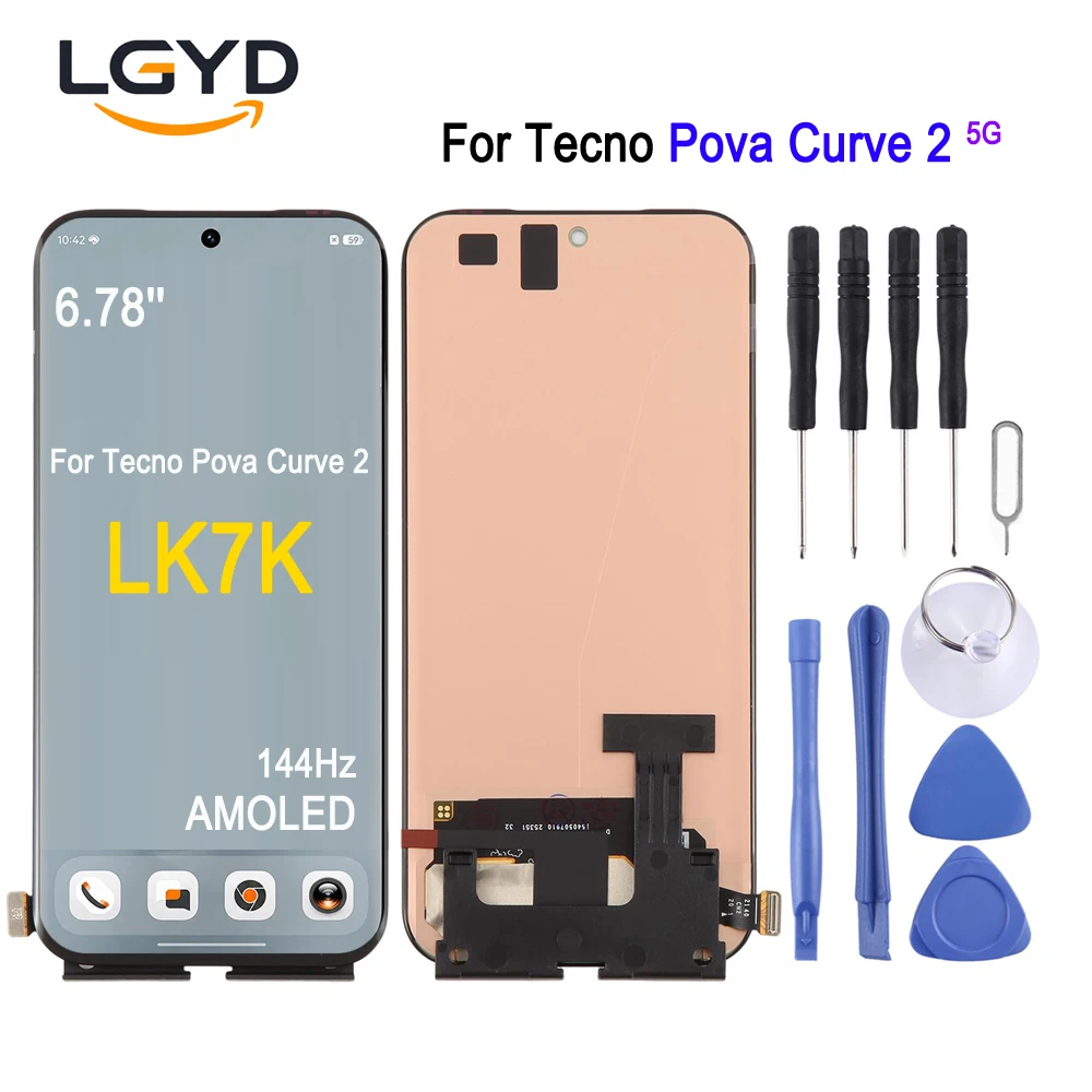 6.78-inch 144Hz AMOLED Screen For Tecno Pova Curve 2 5G, LK7K Phone Display Touch Screen Repair Replacement Spare Part