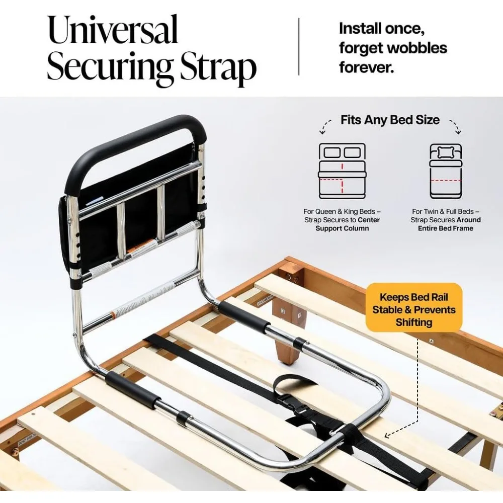 Bed Assist Rail for Seniors, ASTM Approved Safety Bar with Storage Pocket and Floor Support for Easy Bed Access