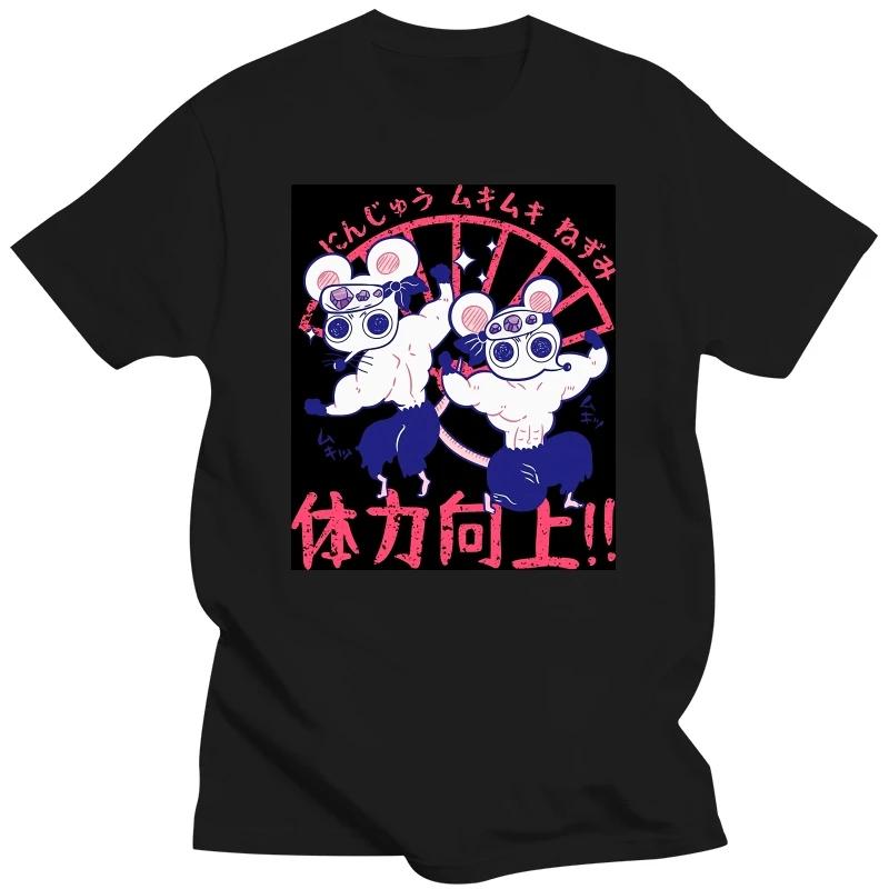 Anime Demon Slayer Uzui Tengen Mice Muki T-shirts Ninja Muscular Mouse Gym Graphic T-shirt Men's Women's Casual Cotton T Shirt