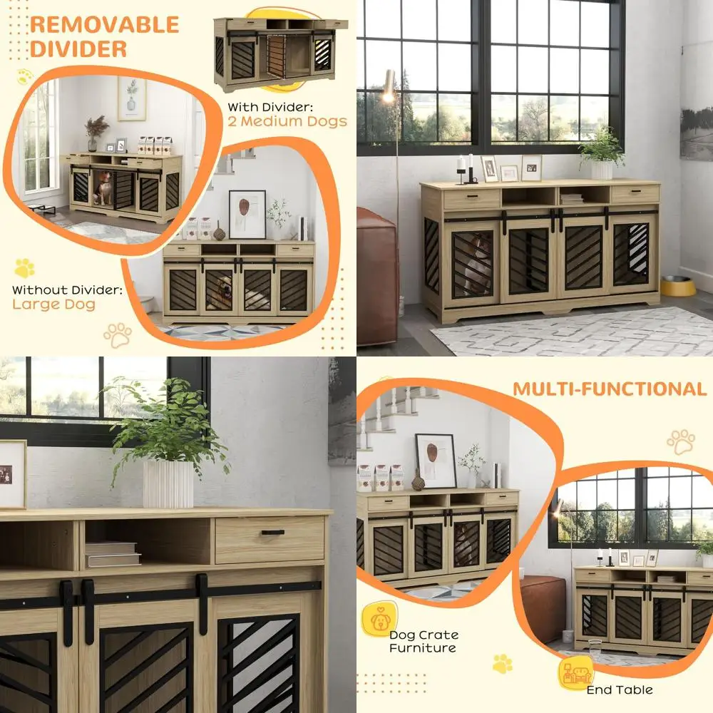 

Двухсекционный вольер-мебель 66 Oak для собак со съемной перегородкой, для средних и крупных собак, с функцией приставного столика для хранения