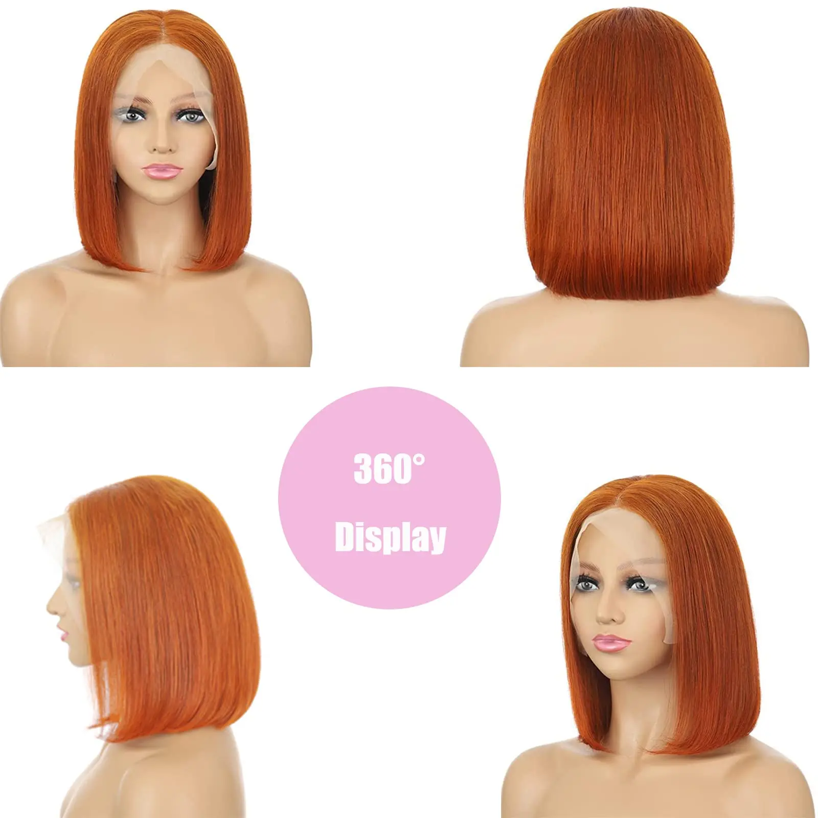 Ginger Orange Straight Short Wig Human Hair Wigs Bobs Human Hair 5x5 Lace Frontal Wigs 350# Straight HD Lace Humain Hair Wig