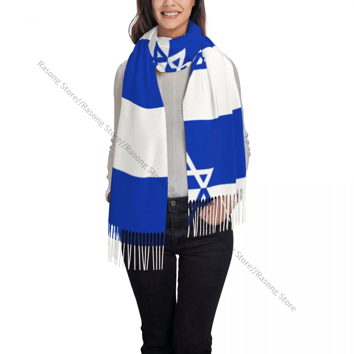 Autumn Winter Warm Scarves Flag Of Jewish Fighting Organization Fashion Shawl Tassel Scarves Wrap Neck Headband Hijabs Stole