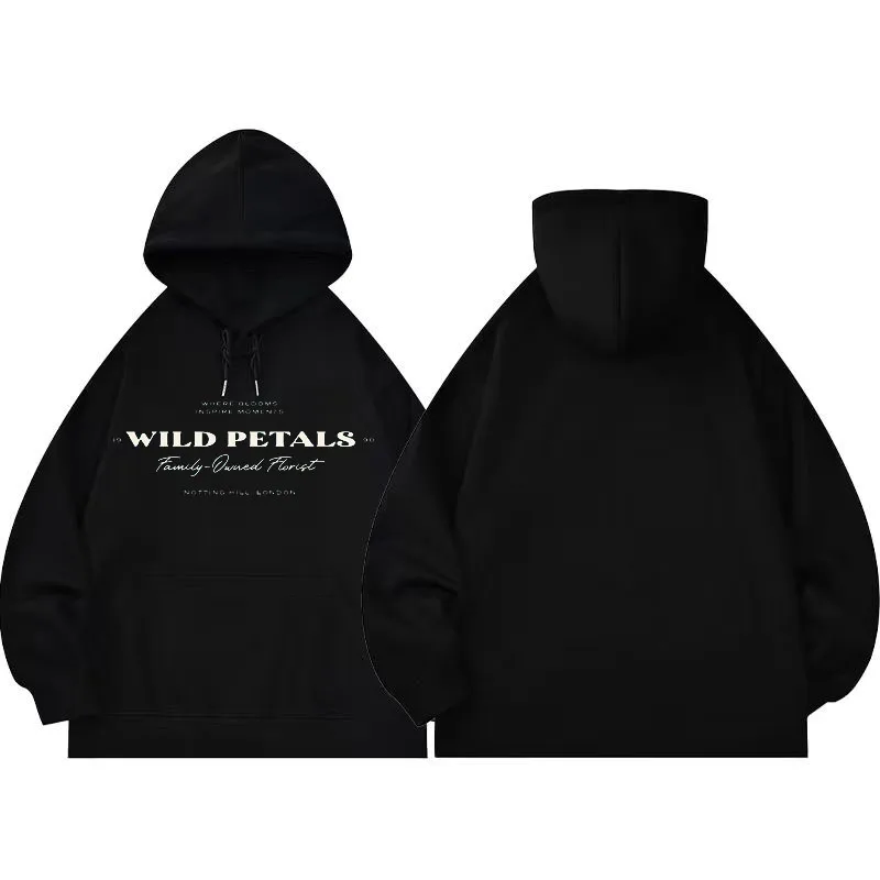 سترة بقلنسوة مطبوعة بتلات الزهرة البرية بأكمام طويلة، قميص رياضي، متجر زهور عائلي، ملابس الشارع، قمة عصرية #1