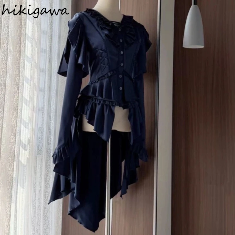Blusas góticas para Mujer estilo Lolita camisas Vintage 2025 Blusas Mujer De Moda túnica De moda blusa Irregular volantes vendaje Tops