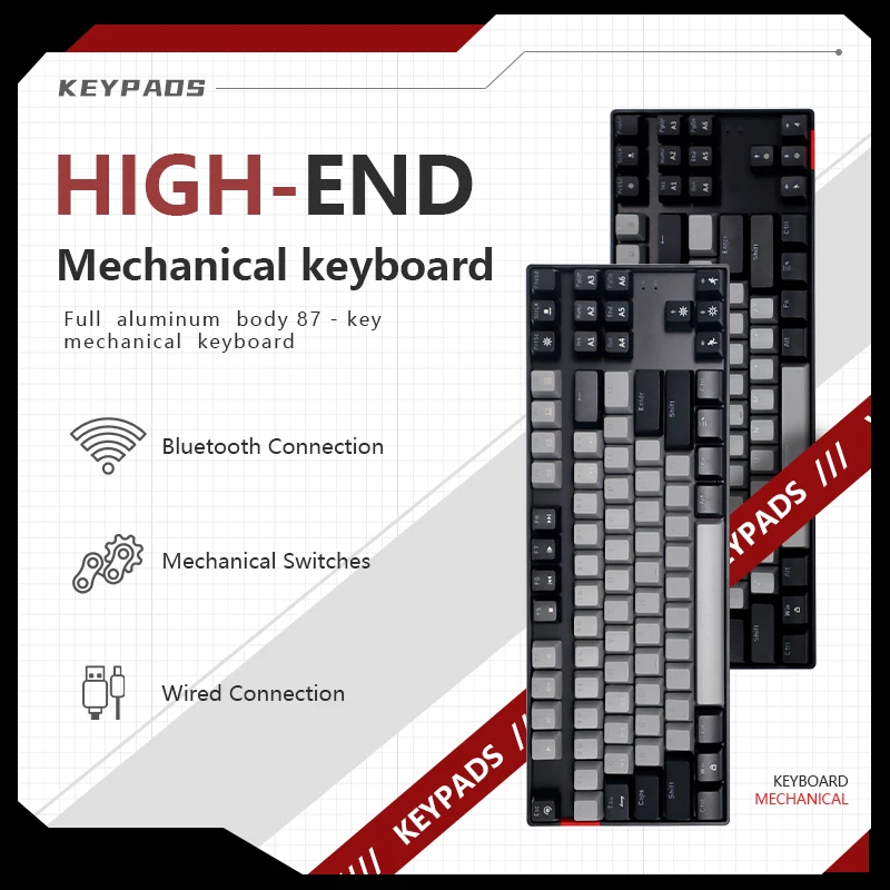 

Black And Grey Key Cap Combination 80% 87 Keys Computer Games Office Sports Hot Swappable Mechanical Keyboard