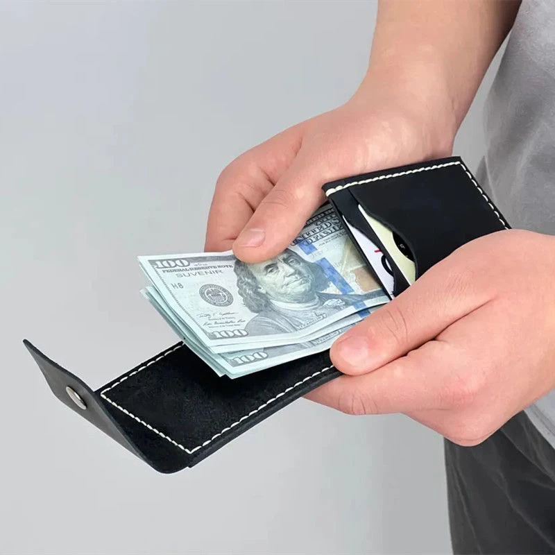 100% Genuine Leather Wallet For Men Male Original Cowhide Slim Thin Minimalist Front Pocket Cash Wallet Card Holder Flap Closure