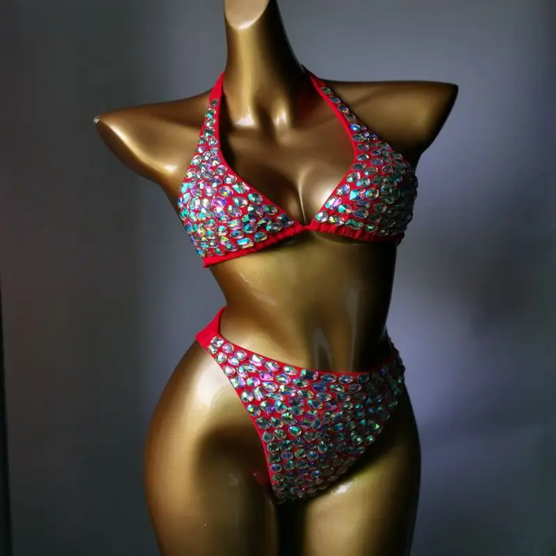 Imagem -03 - Feito à Mão Diamante Bikini Conjunto de Biquíni Barra Crstal Corte Alto Biquíni Inferior Design de Moda Conjunto de Biquíni 2023 Mais Novo