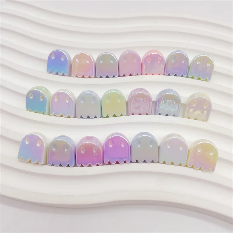 10pcs Random Beads Acrylic Multicolor Halloween Ghost Painted Beads For DIY Charm Jewelry Making Accessories 13*12mm