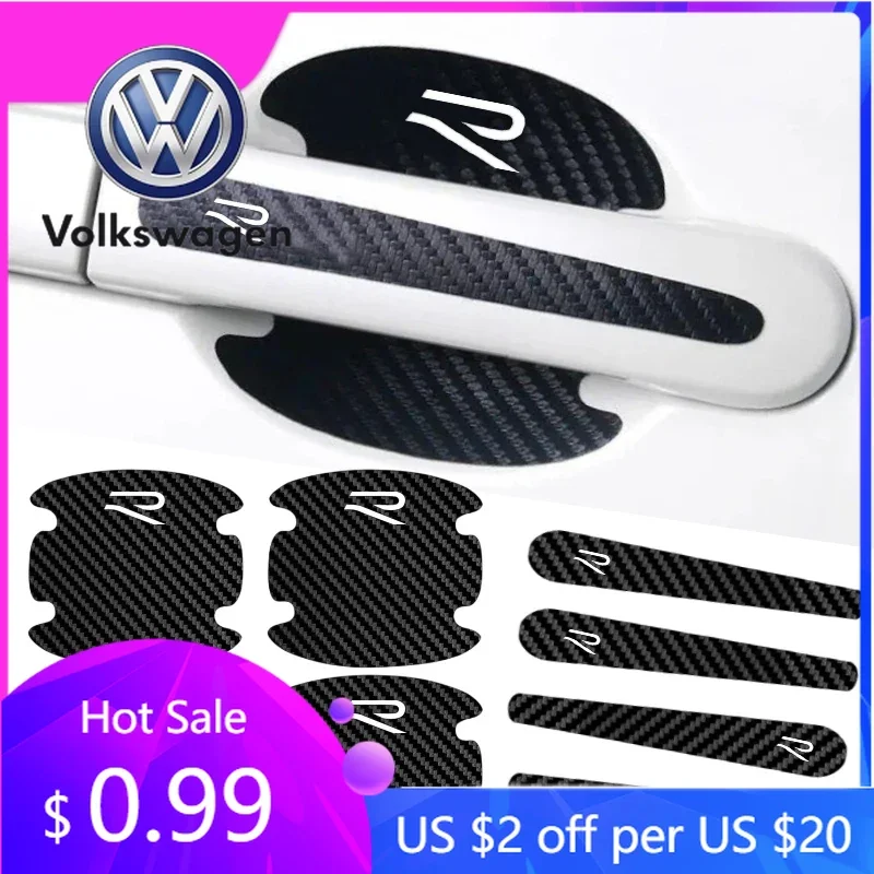 

2026 Hot For Volkswagen VW Car Sticker Anti Scratch Door Handle Carbon Fiber Protector Tape for Volkswagen VW New R Line Rline B