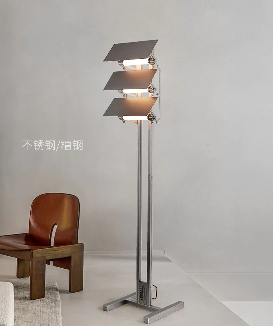 Mechanical floor lamp, stainless steel vertical light sculptural shutter wall lamp