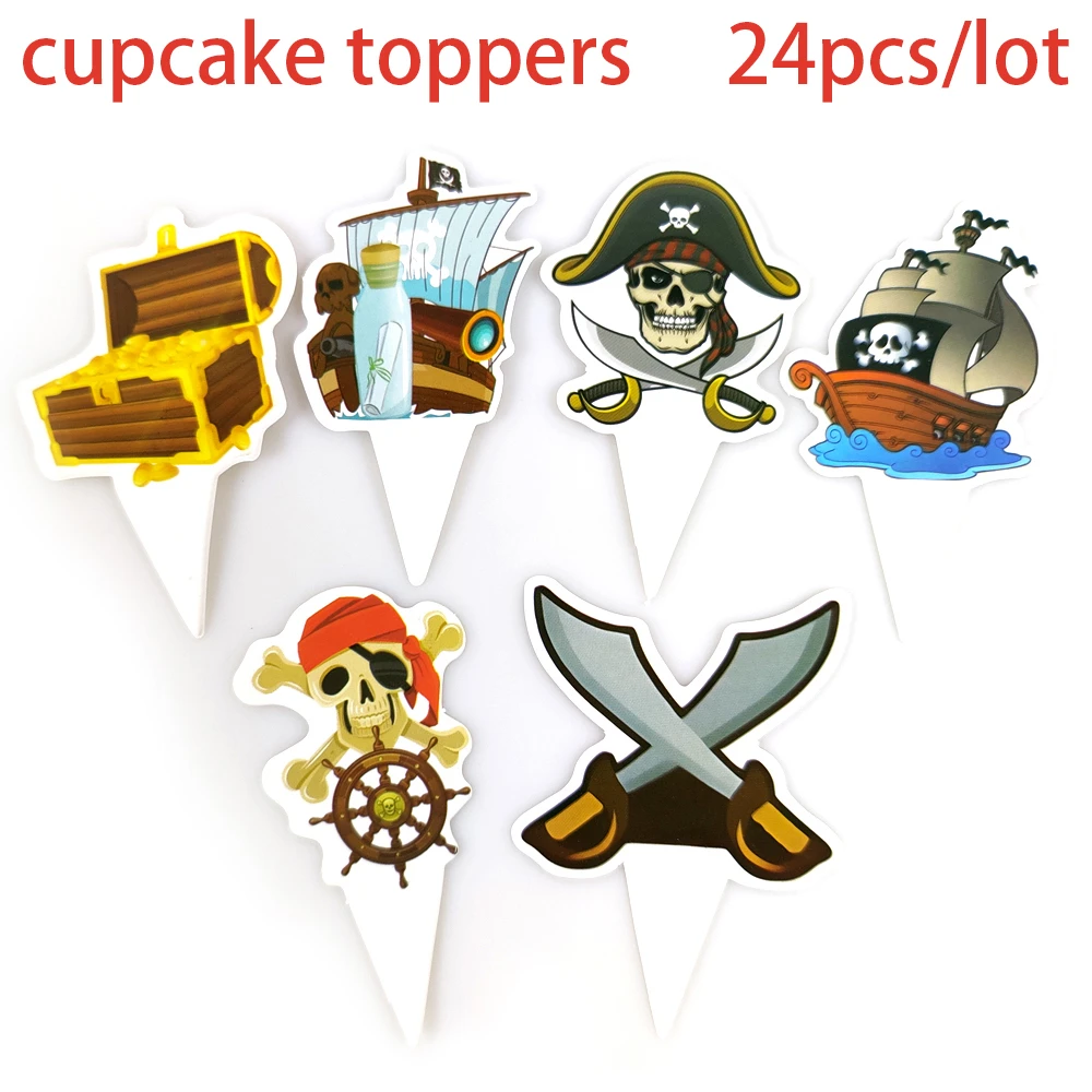 24pcs/lot Pirate Theme Cake Decorations Cake Topper Kids Boys Birthday Party Supplies Baby Shower Gift Cupcake Picks