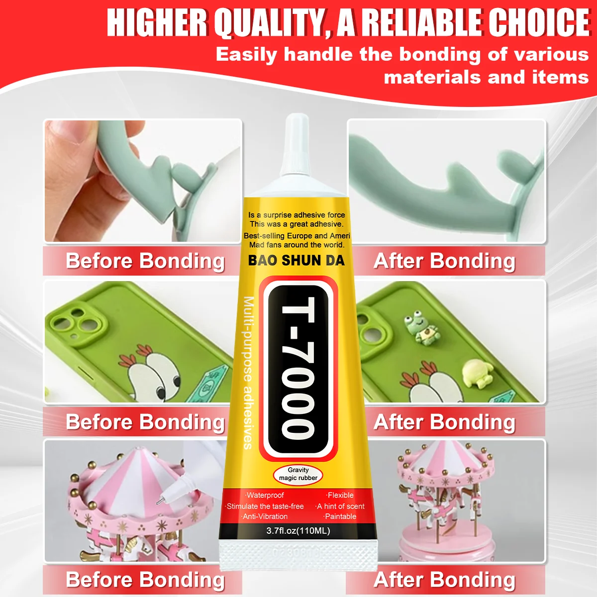 1/2 قطعة 15/25/50/110 مل T7000 غراء إصلاح أسود غراء بلاستيكي زجاجي عالمي DIY، غراء مكونات إلكترونية T-7000 مع غراء دقيق التطبيق، لاصق مطاطي أسود