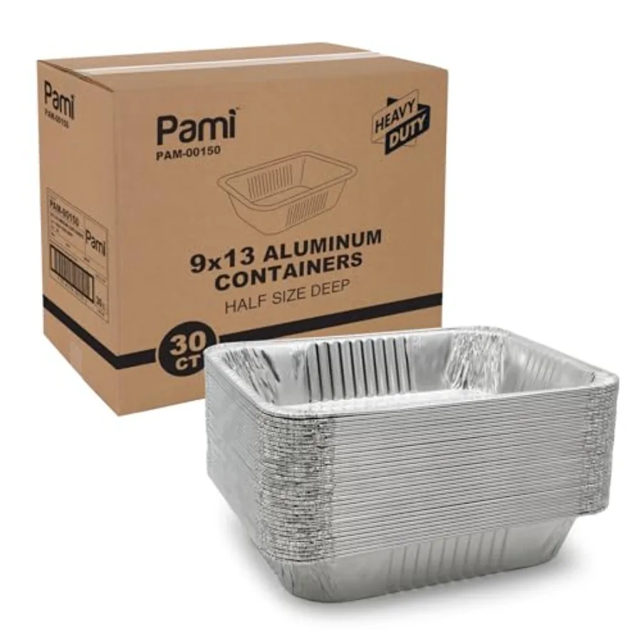 

Aluminum Baking Pans Half Size Deep [Pack of 30] - 9"x13" Heavy-Duty Oven and Freezer Safe Food Storage Containers- Tin Foil Pa