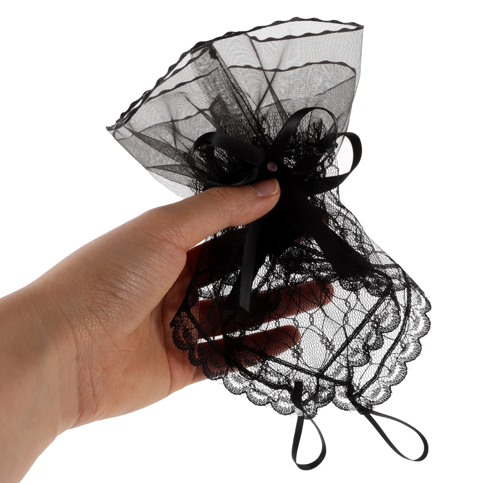 

1Pair Fingerless Lace Gloves Elegant Bow Mesh Ruffle Cuffs Wedding Bridal Dance Party Tea Party Feminine Wrist Cuffs