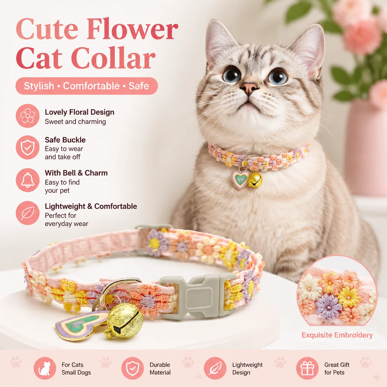 Verstellbares Haustierhalsband mit Glocke, bunte Sicherheitshalskette mit Cartoon-Pfotenabdruck für Welpen, Hunde und Kätzchen, niedliches Haustierzubehör für den Alltag