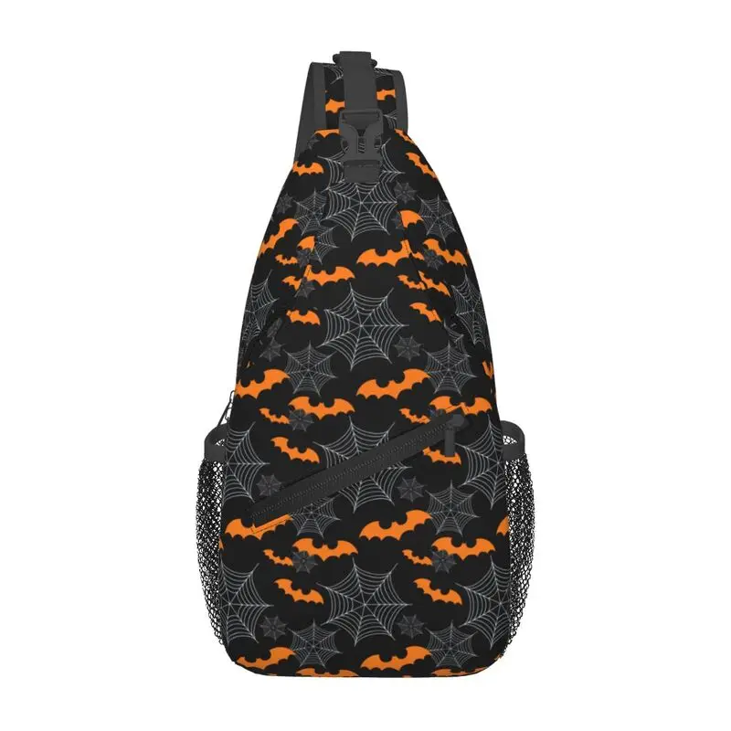 

Custom Halloween Bats And Spider Webs Sling Bags for Men Cool Shoulder Crossbody Chest Backpack Travel Hiking Daypack