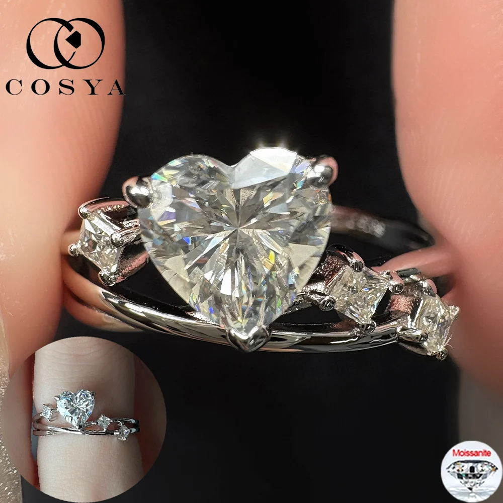 

COSYA 1CT 6.5MM Heart Cut Moissanite Ring for Women 100% S925 Silver D Color Lab Diamond Starlight Wedding Band Jewelry Gift